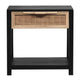 Rosette 22 Inch Side End Table Natural Brown Rattan Front Drawer Open Shelf Black Mango Wood Frame By The Urban Port BM285122