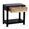 Rosette 22 Inch Side End Table, Natural Brown Rattan Front Drawer, Open Shelf, Black Mango Wood Frame By The Urban Port