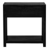 Rosette 22 Inch Side End Table, Natural Brown Rattan Front Drawer, Open Shelf, Black Mango Wood Frame By The Urban Port