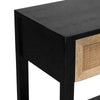 Rosette 22 Inch Side End Table, Natural Brown Rattan Front Drawer, Open Shelf, Black Mango Wood Frame By The Urban Port