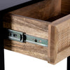 Rosette 22 Inch Side End Table, Natural Brown Rattan Front Drawer, Open Shelf, Black Mango Wood Frame By The Urban Port