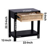 Rosette 22 Inch Side End Table Natural Brown Rattan Front Drawer Open Shelf Black Mango Wood Frame By The Urban Port BM285122