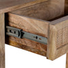 Rosette 22 Inch Accent Side Table, Rattan Front Drawer, Open Shelf, Natural Brown Mango Wood Frame by The Urban Port