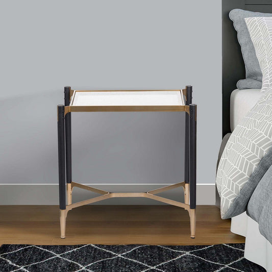 Side Table | 24" | Iron Frame | Glass Top | Gold Black