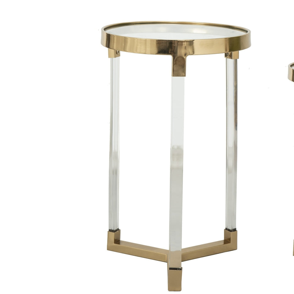 24 21 Accent Tables Acrylic Clear Legs Glass Top Set of 2 Gold By Casagear Home BM285128