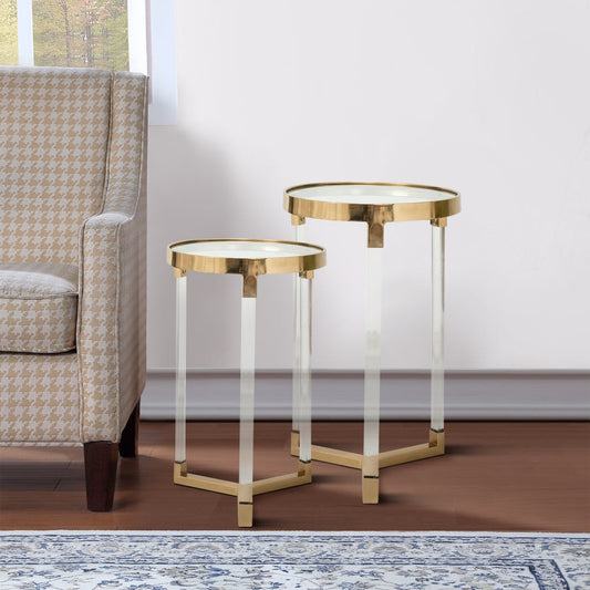 24, 21 Accent Tables, Acrylic Clear Legs, Glass Top, Set of 2, Gold By Casagear Home