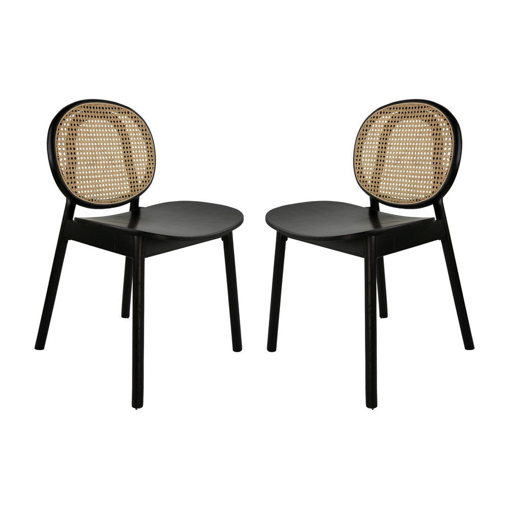 Ada 24 Inch Dining Chair Cane Rattan Back Beech Wood Set of 2 Black By Casagear Home BM285132