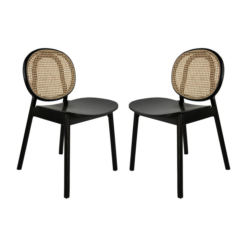 Ada 24 Inch Dining Chair Cane Rattan Back Beech Wood Set of 2 Black By Casagear Home BM285132