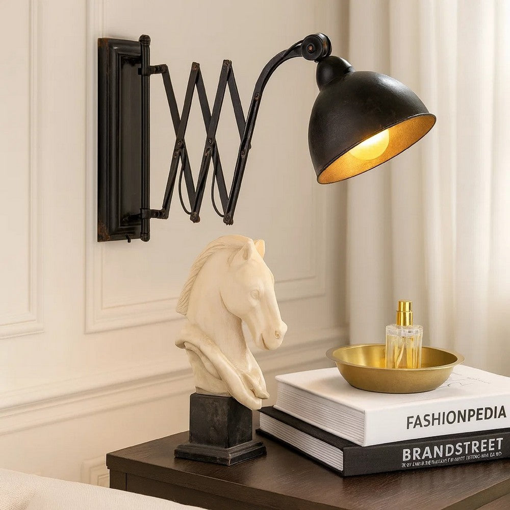 Wall Mounted Lamp | 18" | Accordion Arm | Iron | Antique Black