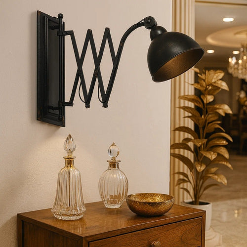 Wall Mounted Lamp | 18" | Accordion Arm | Iron | Antique Black