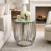 Accent Side Table | 23" | Steel Ribs | Drum Shape | Mirrored Top | Silver