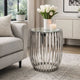 Accent Side Table | 23" | Steel Ribs | Drum Shape | Mirrored Top | Silver