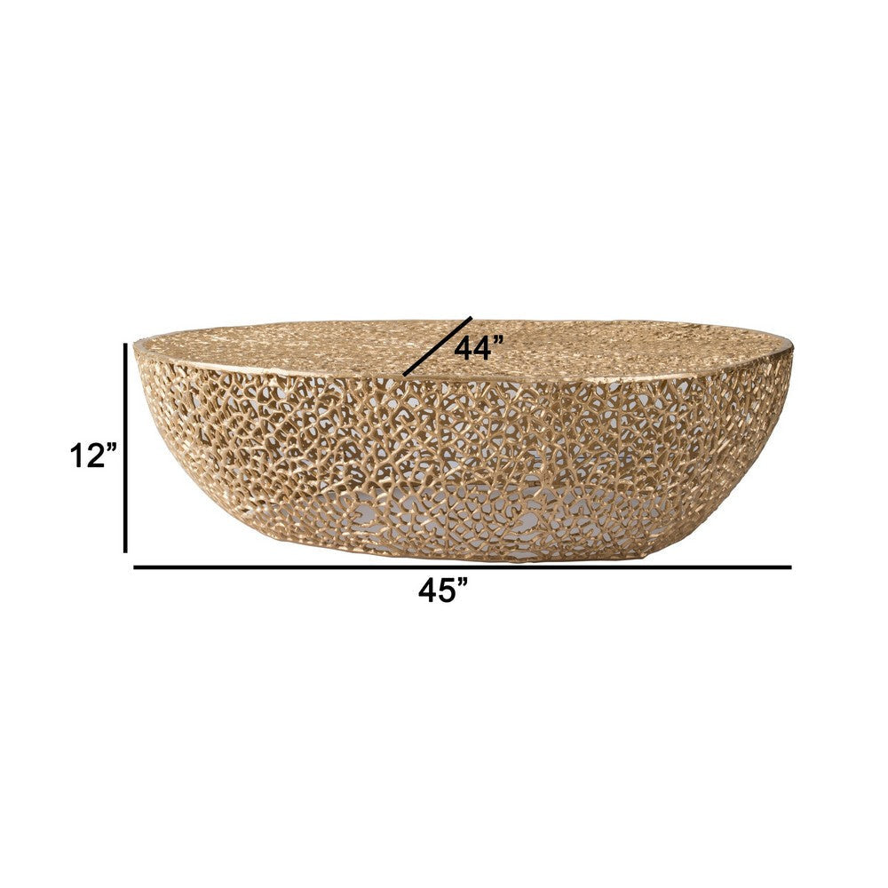 45 Inch Coffee Table Bowl Drum Shape Netted Mesh Design Bronze Aluminum By Casagear Home BM285150