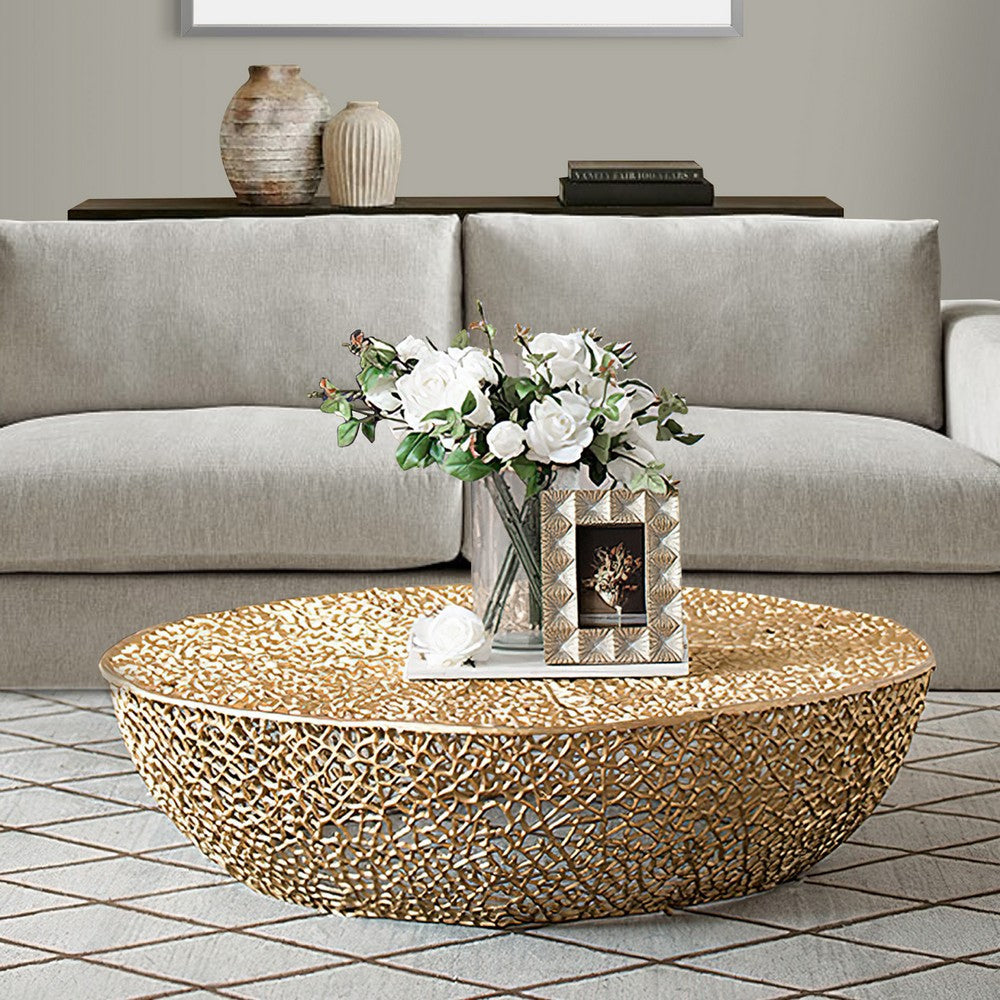 Coffee Table | 45" | Bowl Drum Shape | Netted Bronze Aluminum