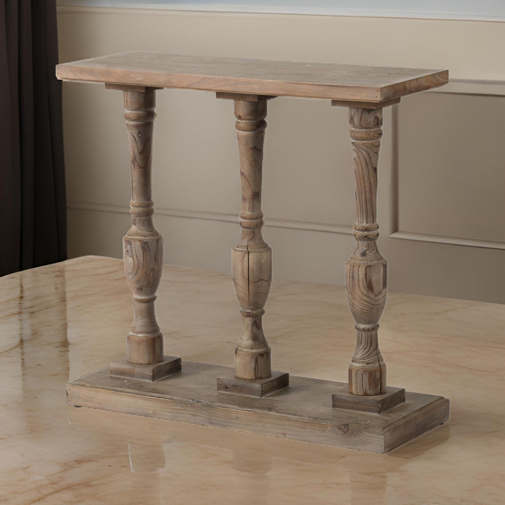 Console Table | 36" | Fir Wood | Turned Pedestal Base | Gray