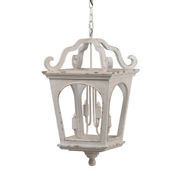 Chandelier | 16" | 4 Light | Fir Wood Iron | Distressed White