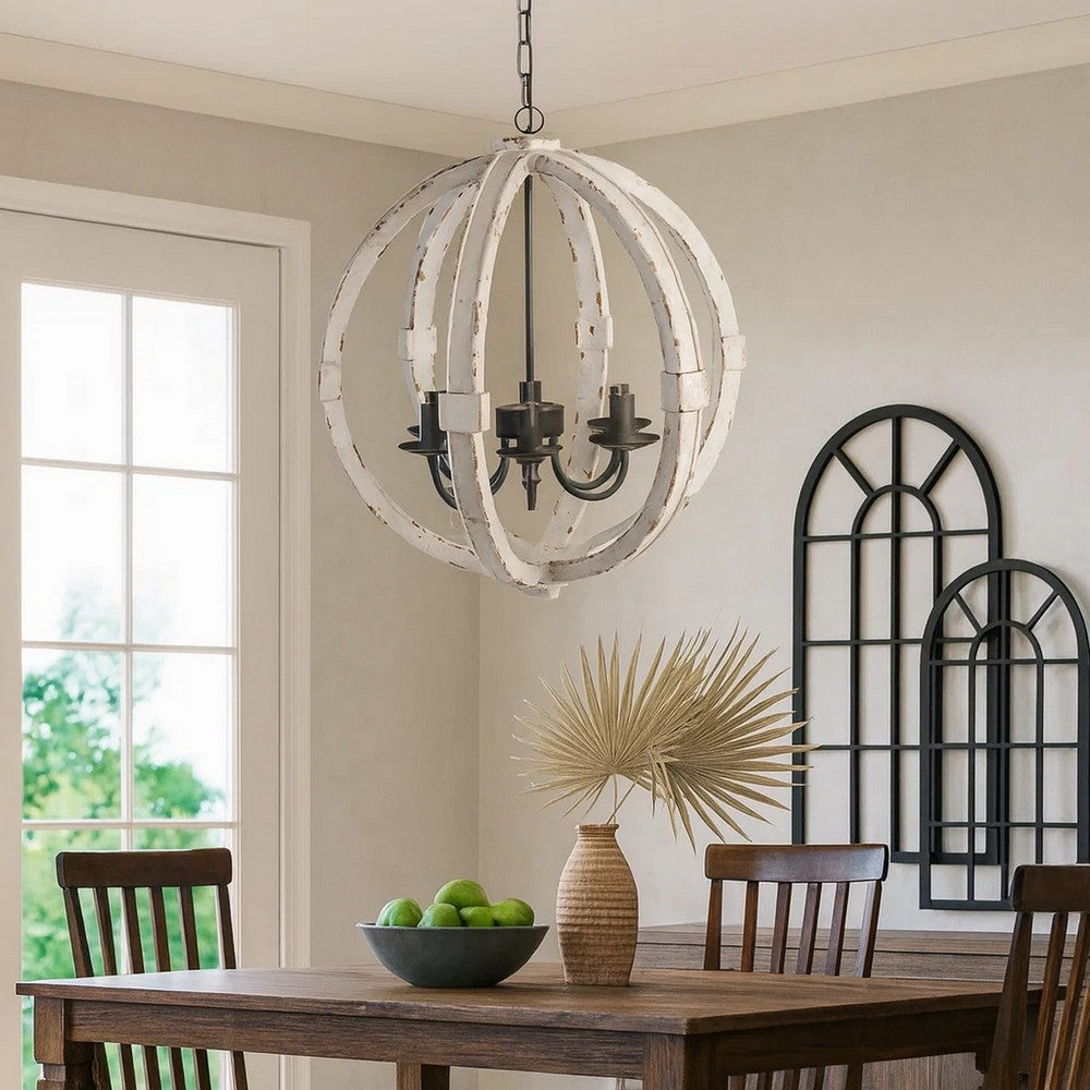 Chandelier | 22" | 6 Light | Candelabra Wood Frame | White Finish