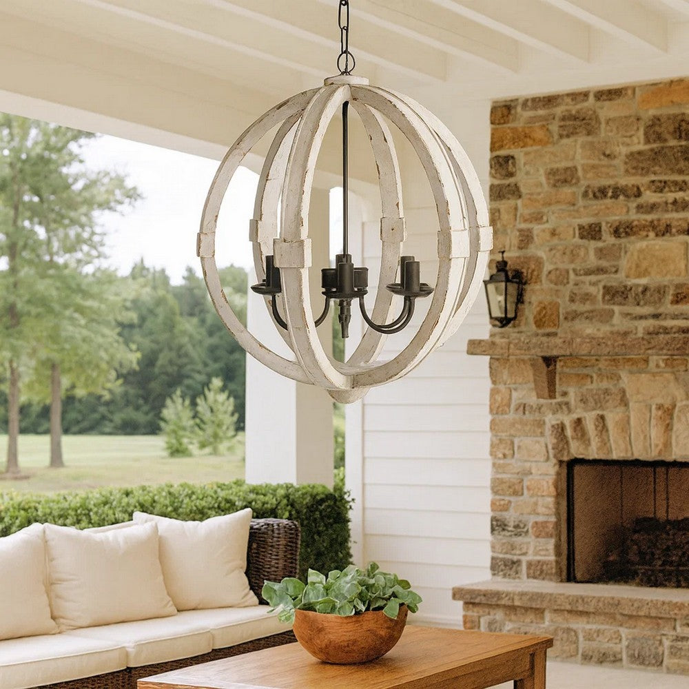 Chandelier | 22" | 6 Light | Candelabra Wood Frame | White Finish