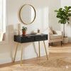 Pia Console Table | 32" | Wood | 2 Drawers | Rattan Design | Black Gold