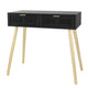Pia Console Table | 32" | Wood | 2 Drawers | Rattan Design | Black Gold