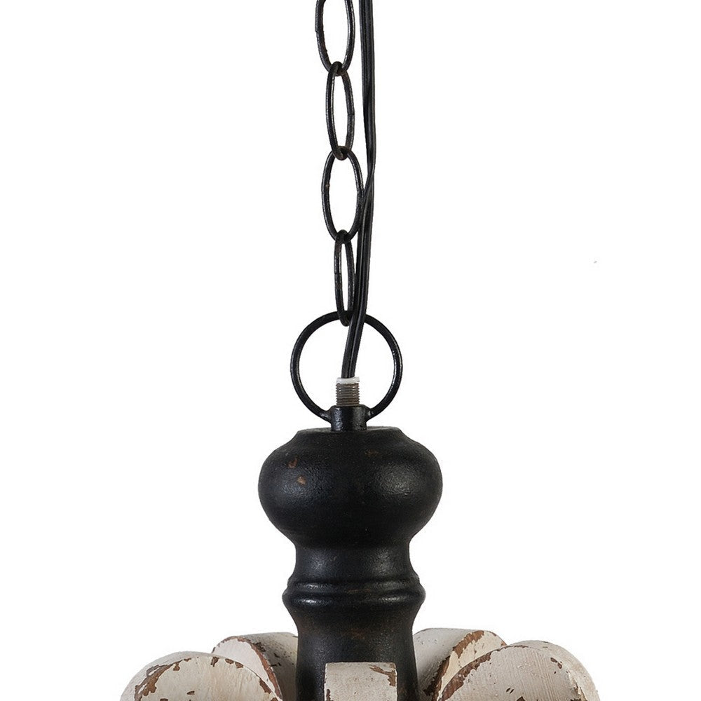 13 Inch 1 Light Chandelier Classic Fir Wood Scrollwork Iron White Black By Casagear Home BM285194