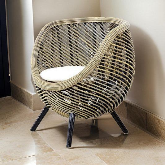 Accent Chair | 27" | Rattan Frame | Curved Silhouette | Brown Black