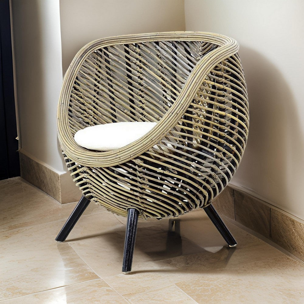 Accent Chair | 27" | Rattan Frame | Curved Silhouette | Brown Black