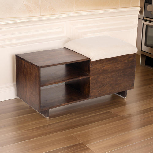 Storage Bench | 40" | Sliding Cushion Top | Brown Wood