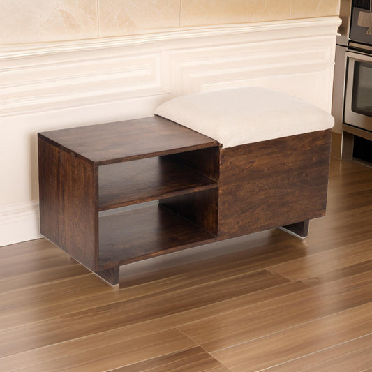 Storage Bench | 40" | Sliding Cushion Top | Brown Wood