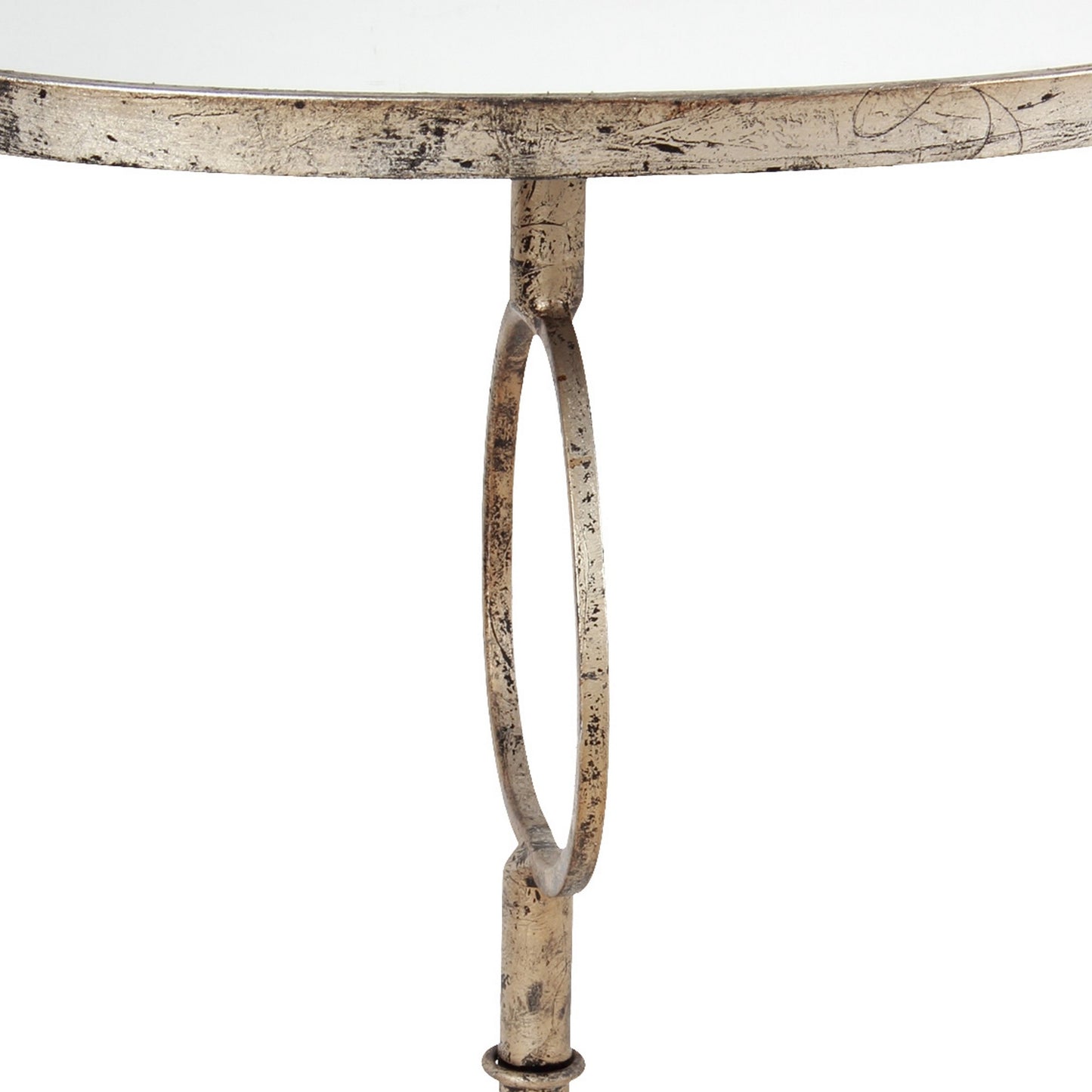 28 Inch Accent Side Table, Oval Mirror Top, Metal Base, Rustic Gold Finish By Casagear Home