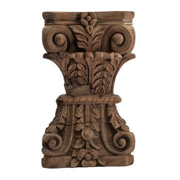 19 Inch Classic Stool Table Carved Pillar Accent Wood Antique Brown By Casagear Home BM285223