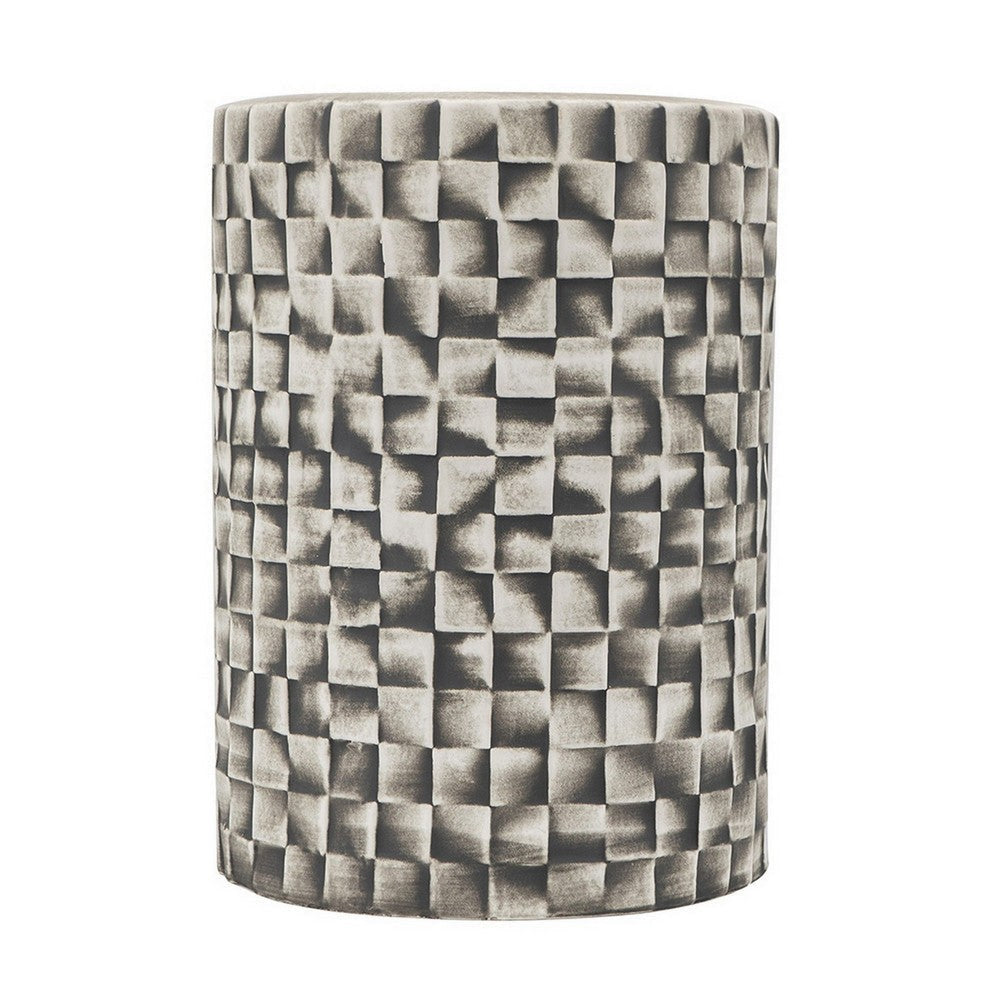 Stool Table | 18’’ | Ceramic | Cylindrical | Textured Geometry | Gray BM285230