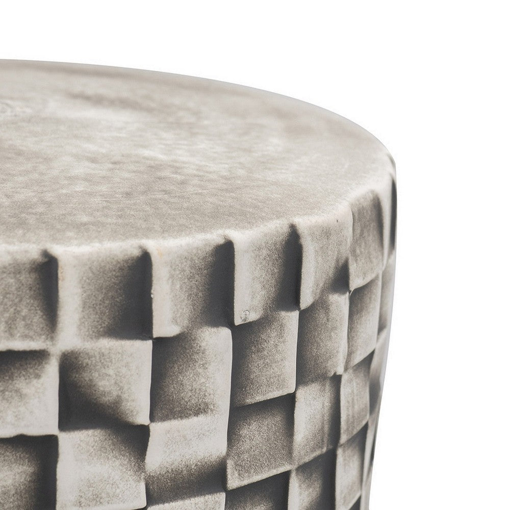 Stool Table | 18’’ | Ceramic | Cylindrical | Textured Geometry | Gray BM285230