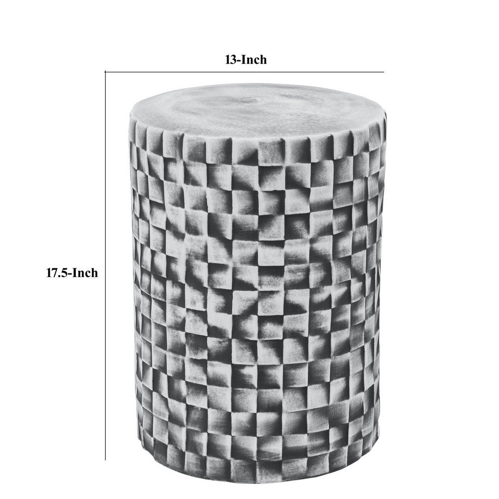 Stool Table | 18’’ | Ceramic | Cylindrical | Textured Geometry | Gray BM285230