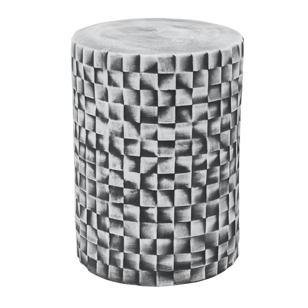 Stool Table | 18" | Ceramic | Cylindrical | Textured Geometry | Gray