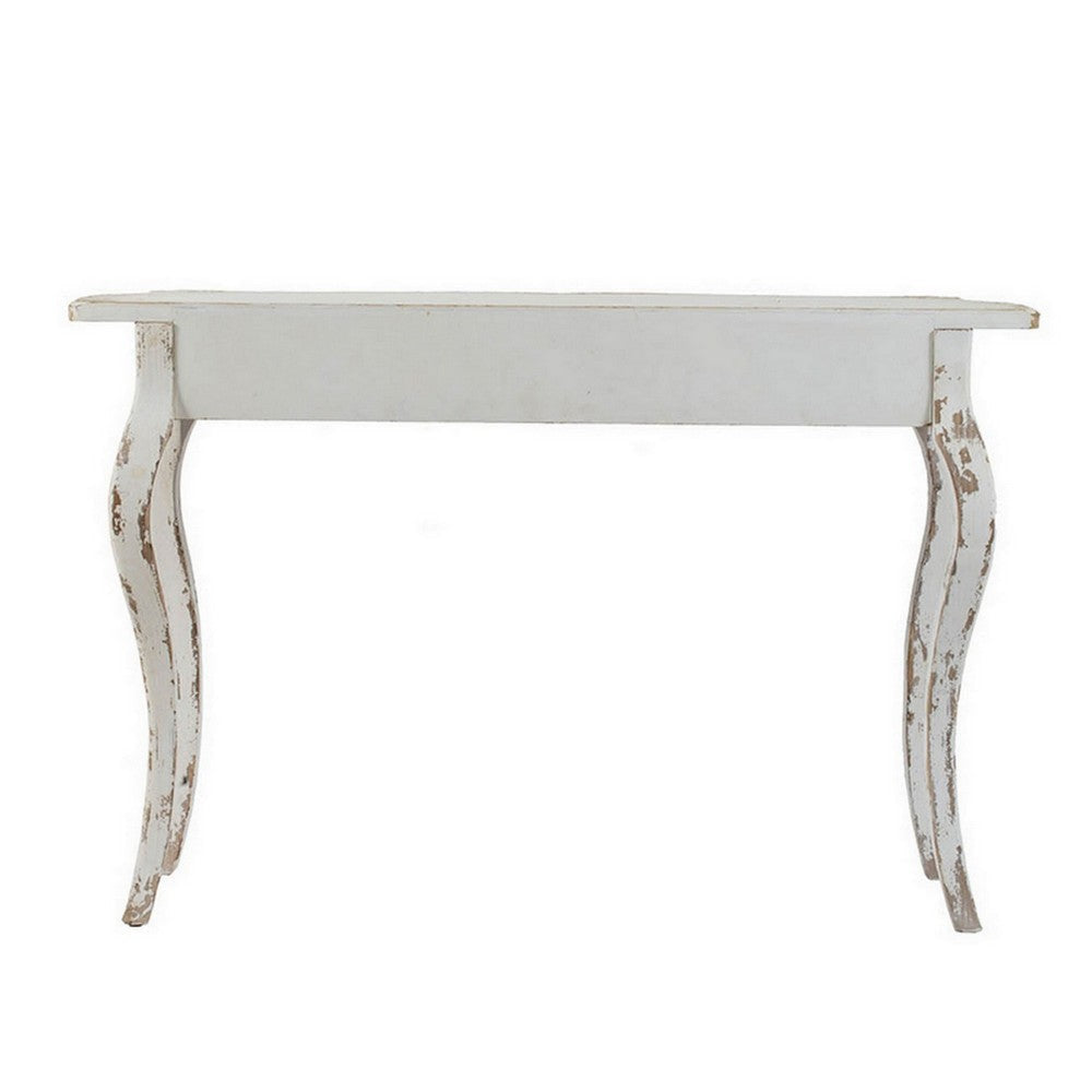 30 Inch Console Table Fir Wood Rectangle Curved Legs Distressed White By Casagear Home BM285232