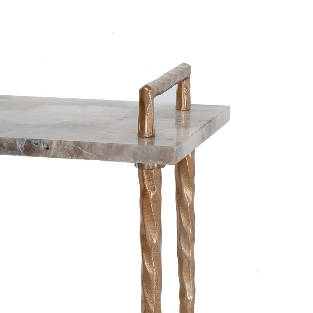 22 Inch Accent Table Agate Stone Top Modern Sleek Metal Frame Bronze By Casagear Home BM285234