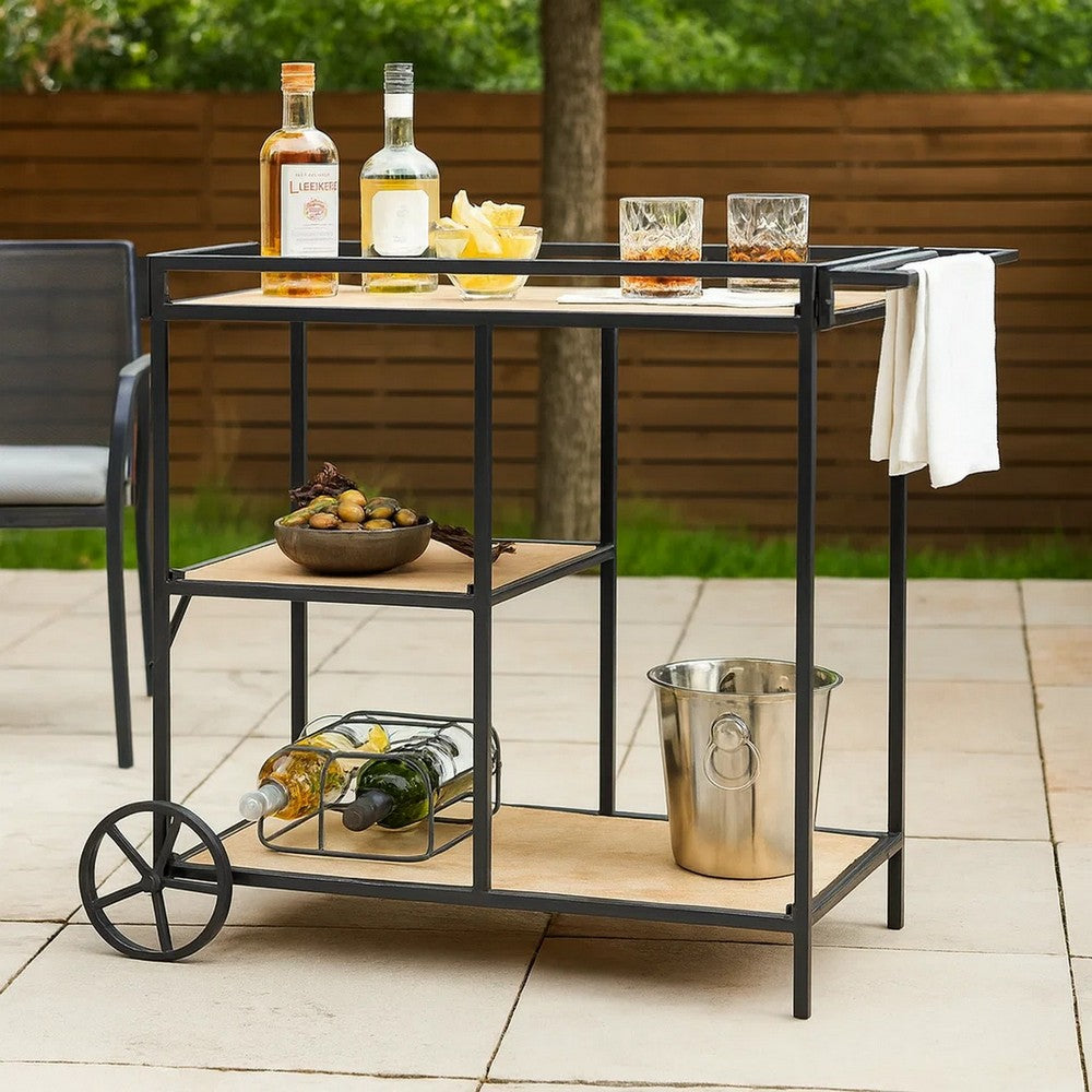 Bar Cart | 32" | 3 Tier | Fir Shelves | Iron Frame | Black Brown