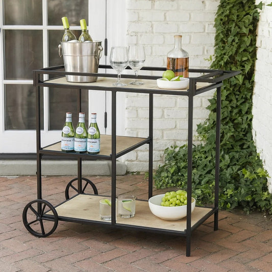 Bar Cart | 32" | 3 Tier | Fir Shelves | Iron Frame | Black Brown