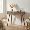 Pia Console Table | 31" | Pine Wood | 2 Drawers | Rattan | Rustic Brown