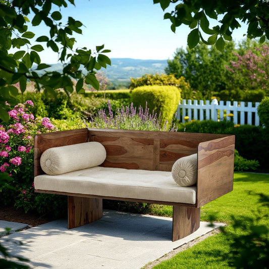 Enid Sofa Bench | 55" | 2 Seater | Rustic Wood Frame | Brown