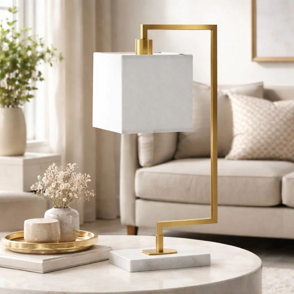Table Lamp | 25" | Marble Base | Square Shade | Gold Finish