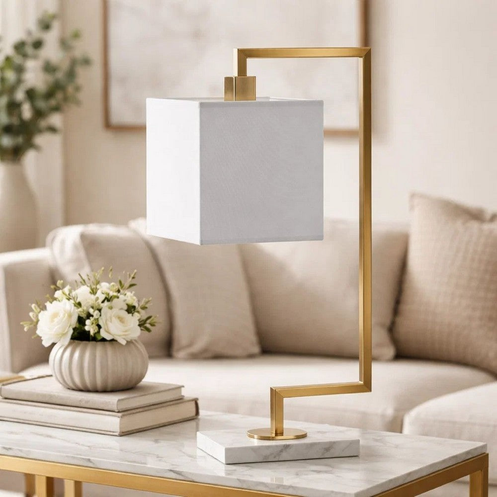 Table Lamp | 25" | Marble Base | Square Shade | Gold Finish