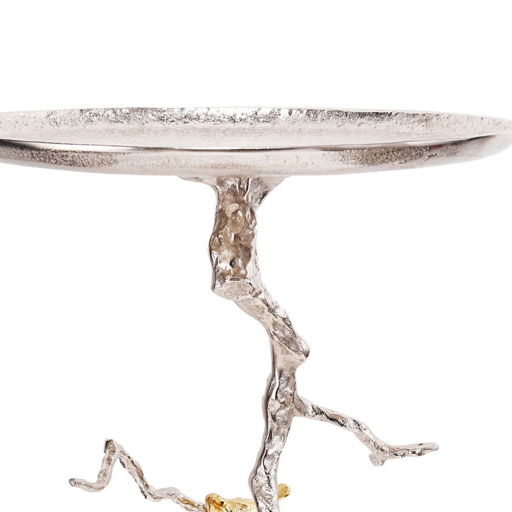 28 Inch Accent Table Artful Branch Like Frame Gold Bird Accents Silver By Casagear Home BM285256