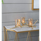 16 Inch 3 Pillar Candle Holder Aluminum Accented Frosted Glass Gold By Casagear Home BM285263