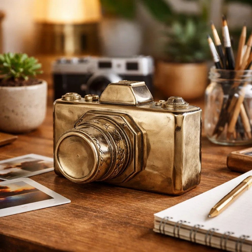 Camera Decor | 6" | Ceramic | Distressed Gold Finish