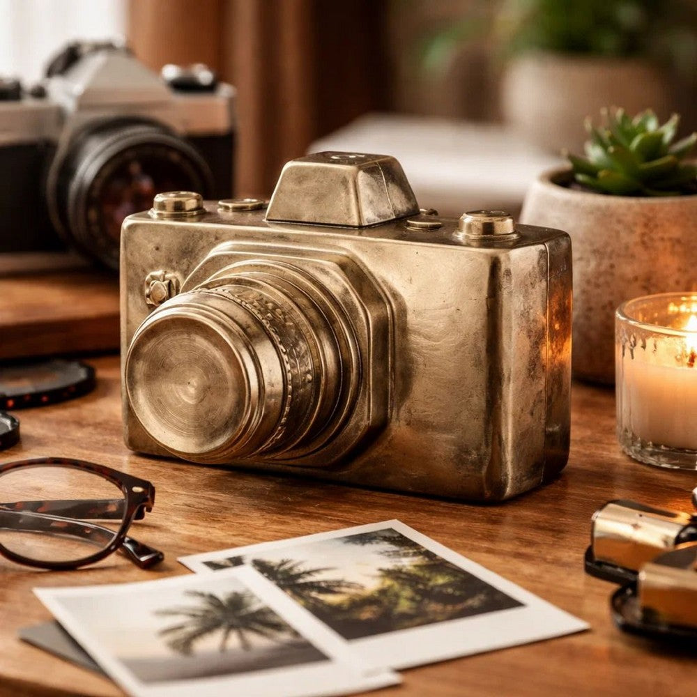 Camera Decor | 6" | Ceramic | Distressed Gold Finish