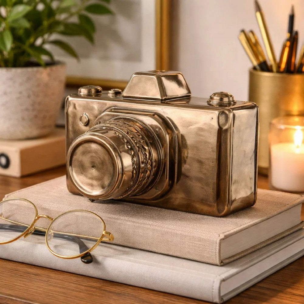 Camera Decor | 6" | Ceramic | Distressed Gold Finish