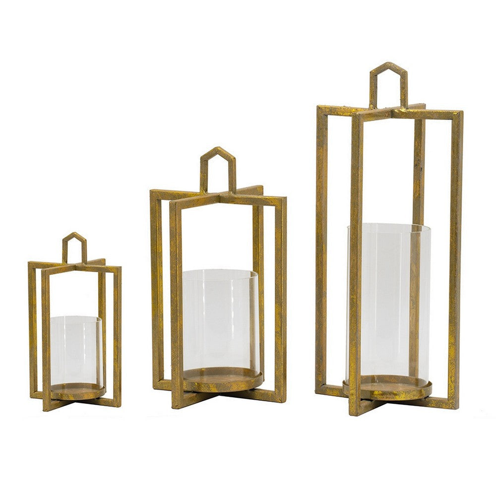Lantern Set | 19", 15", 11" | Glass Holders | Gold Finish