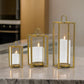 19, 15, 11 Inch Lanterns, Set of 3, Tea Light Glass Holders, Modern, Gold By Casagear Home